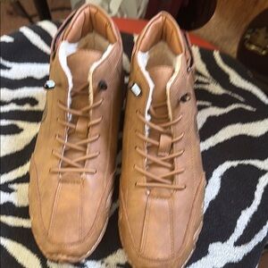 Tan Athletic Shoes with Lace-Up and Comfortable Design Leather